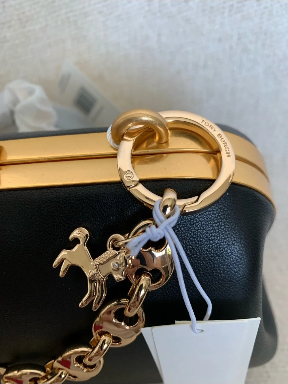 NEW Tory Burch Cleo Black Leather Small Kiss Lock Chain Handbag/Crossbody Bag